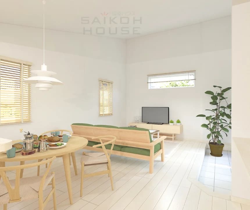 シンプルな洋室の平屋の内観